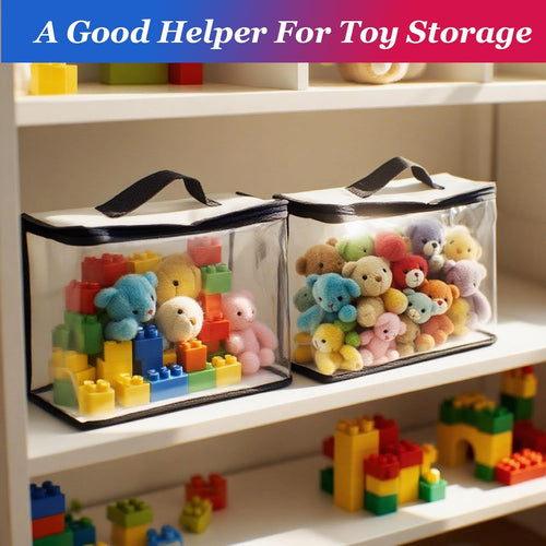 12 Stück PVC Aufbewahrungstaschen für Spielzeug, 32 x 31 x 8 cm Toilettentaschen mit Reißverschluss, Wasserdichte Kulturbeutel Transparent für Spielzeug für Puzzle, Bausteine, Badespielzeug