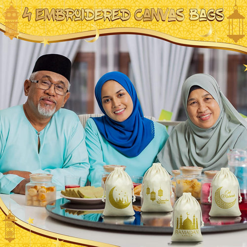 50 Stück Ramadan Sackleinen Taschen Eid Mubarak Geschenktasche Jutebeutel mit Kordelzug Islamische Eid Geschenke Kleine Beutel für Muslimische Eid Mubarak Party Dekorationen, 12 x 20 cm